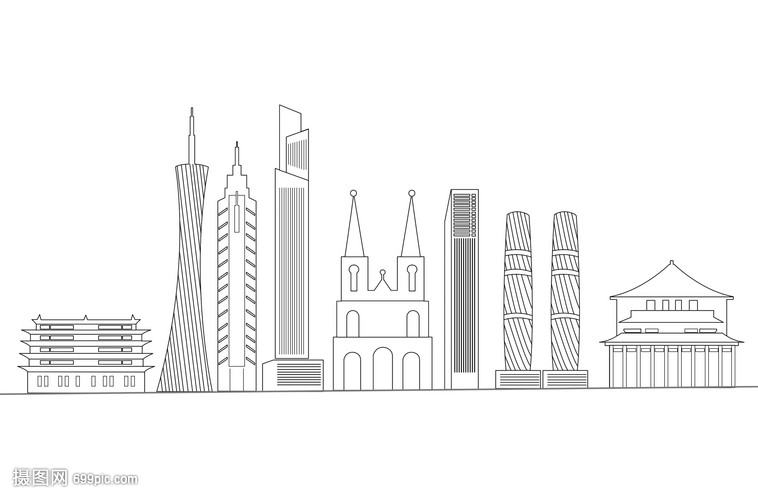 线条勾勒的现代交响 广州扁平地标都市线稿建筑之美